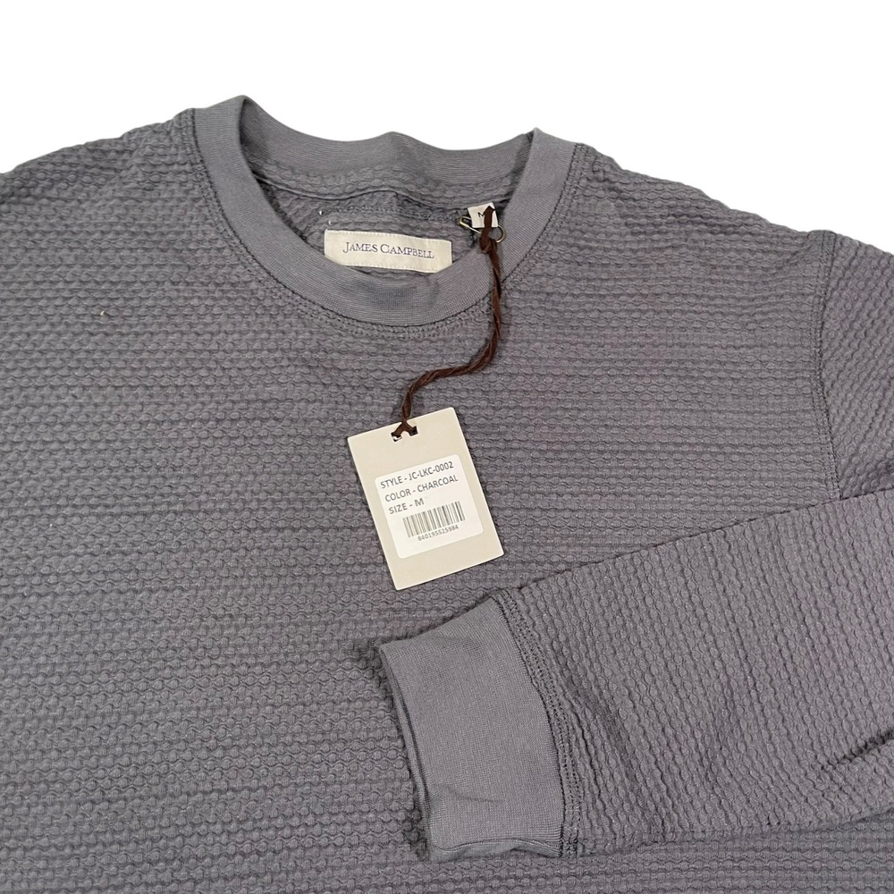 NEW James Campbell M Charcoal Pullover Waffle Knit Crewneck Gorpcore Minimalist